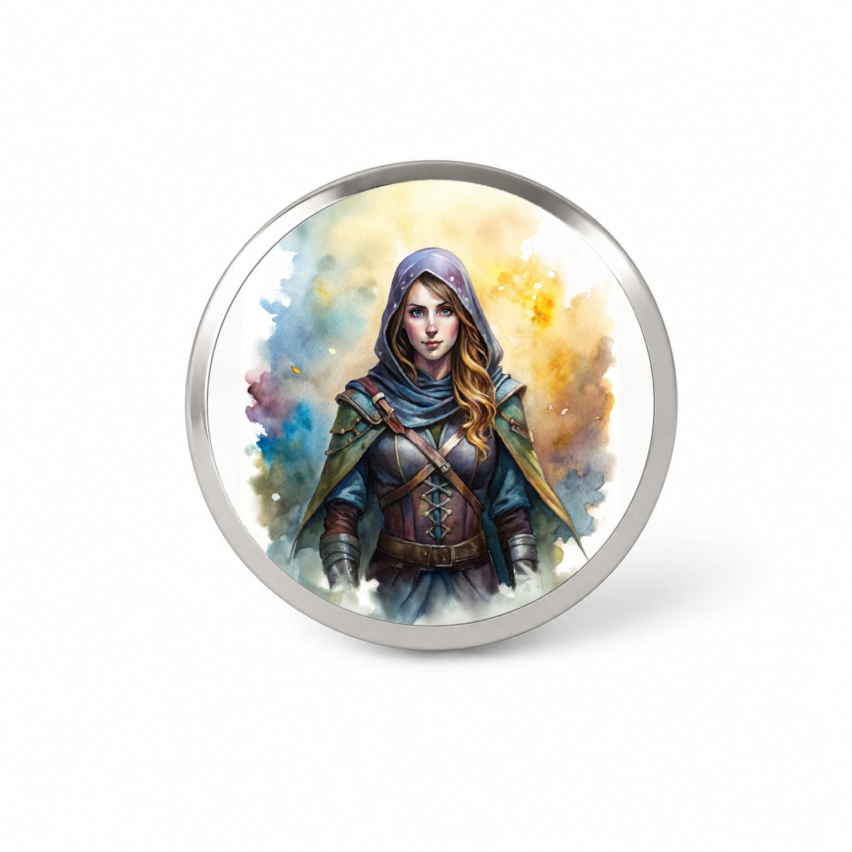 Fantasy Female Thief Rogue Watercolor Novelty Hat Backpack Lapel Pin