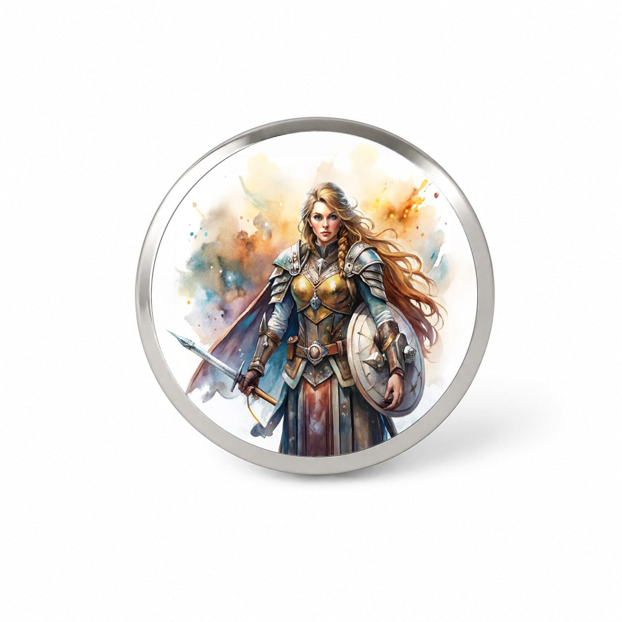 Fantasy Female Warrior Paladin Watercolor Novelty Hat Backpack Lapel Pin
