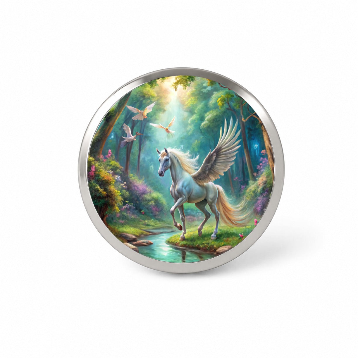 Fantasy Forest With Pegasus Winged-stallion Watercolor Novelty Hat Backpack Lapel Pin