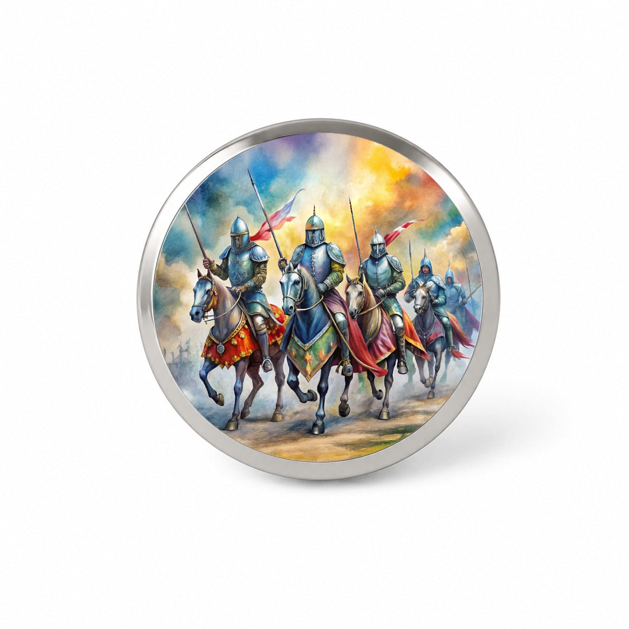 Fantasy Knights Riding To War Watercolor Novelty Hat Backpack Lapel Pin