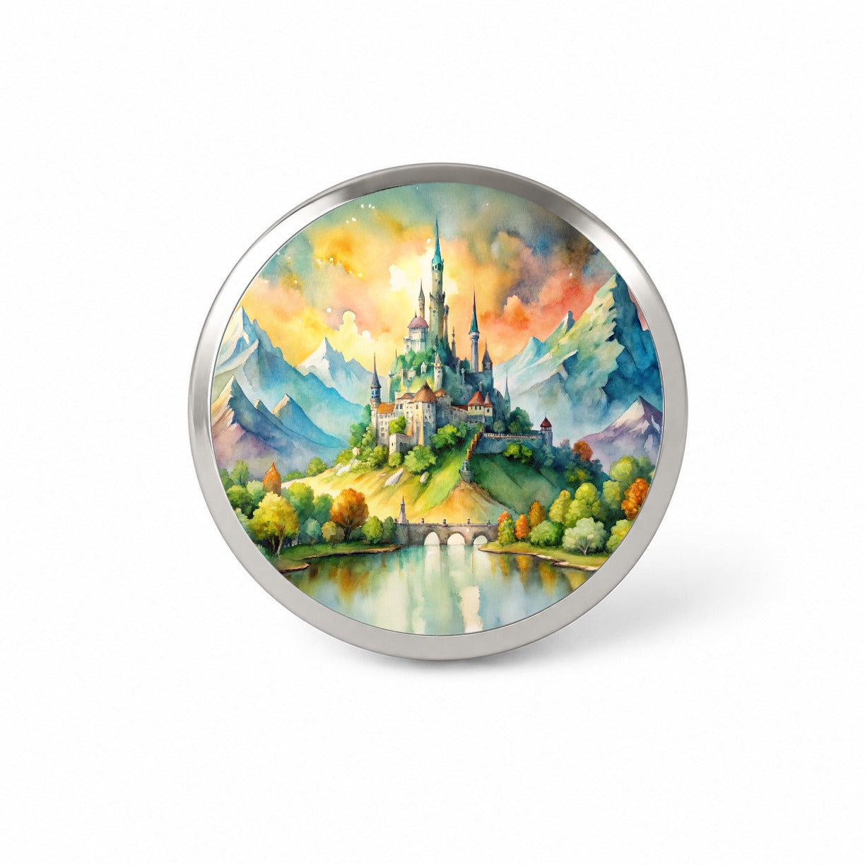 Fantasy Magical Castle On A Hill Watercolor Novelty Hat Backpack Lapel Pin