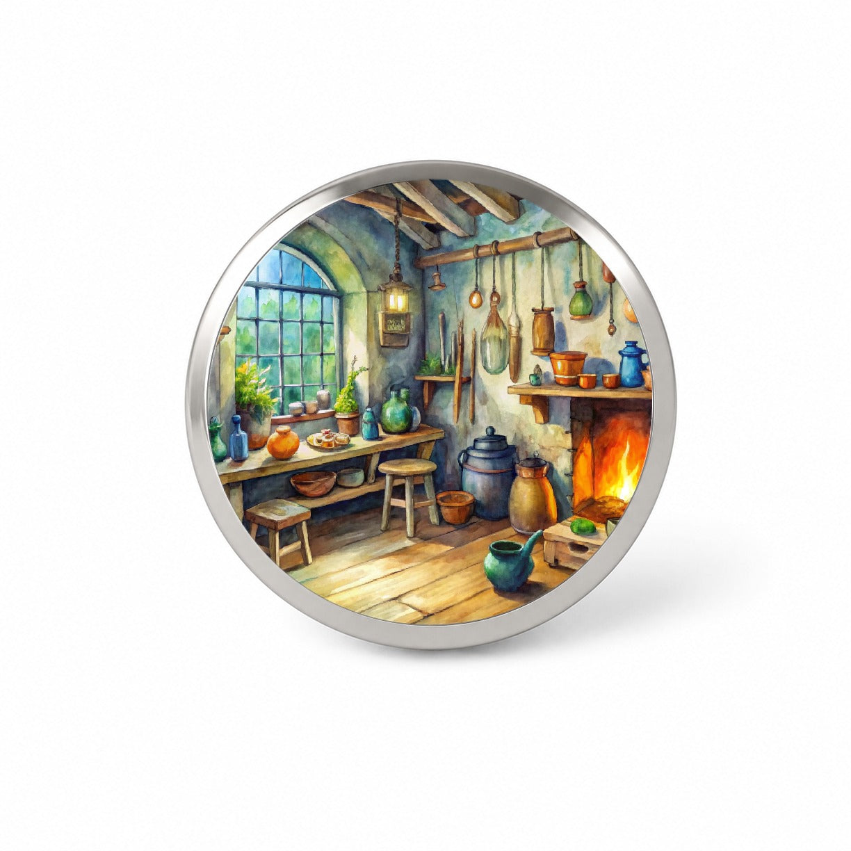 Fantasy Witch's Workshop Watercolor Novelty Hat Backpack Lapel Pin