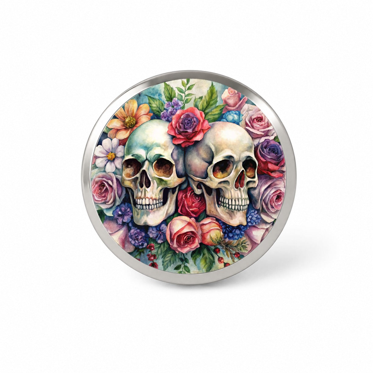 Gothic Skulls And Flowers Watercolor Novelty Hat Backpack Lapel Pin