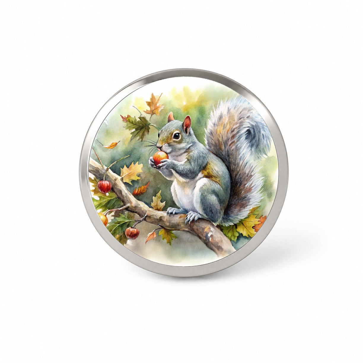 Gray Squirrel Eating Acorn In Tree Watercolor Novelty Hat Backpack Lapel Pin