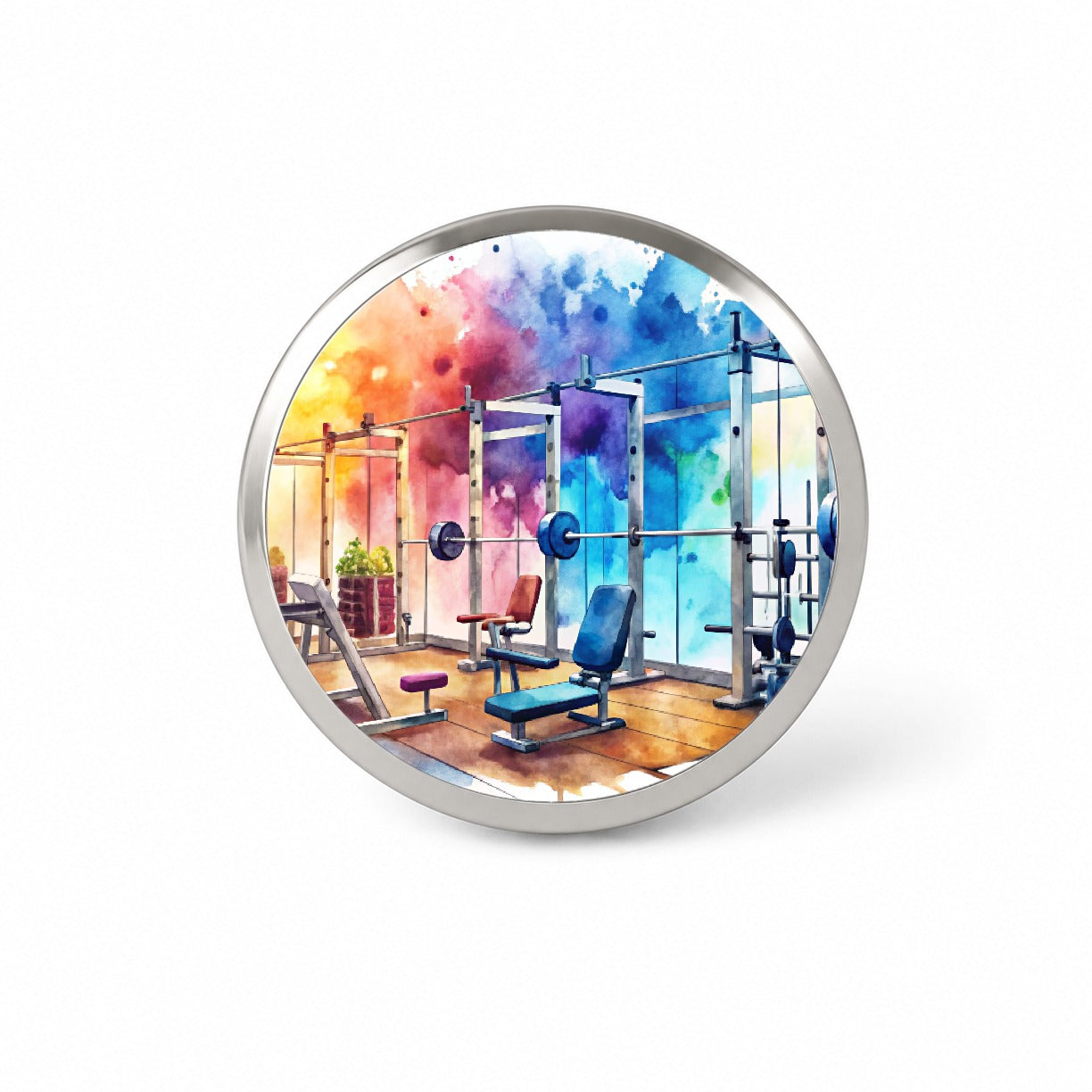 Gym Workout Equipment Watercolor Novelty Hat Backpack Lapel Pin