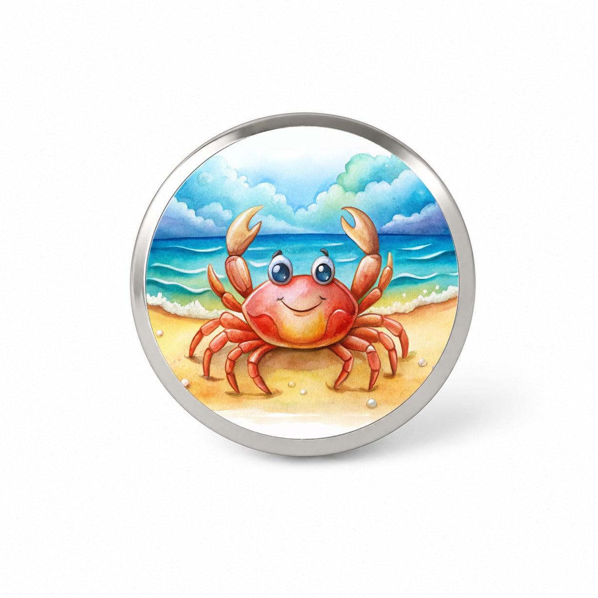 Happy Crab On The Tropical Beach Watercolor Novelty Hat Backpack Lapel Pin