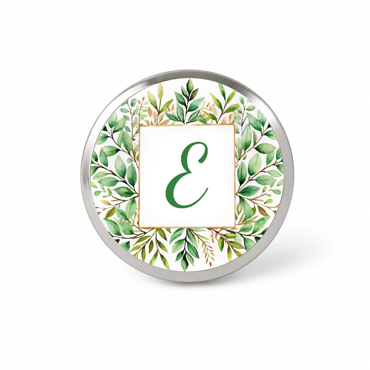 Letter E Initial Monogram Frame Leaf Novelty Hat Backpack Lapel Pin