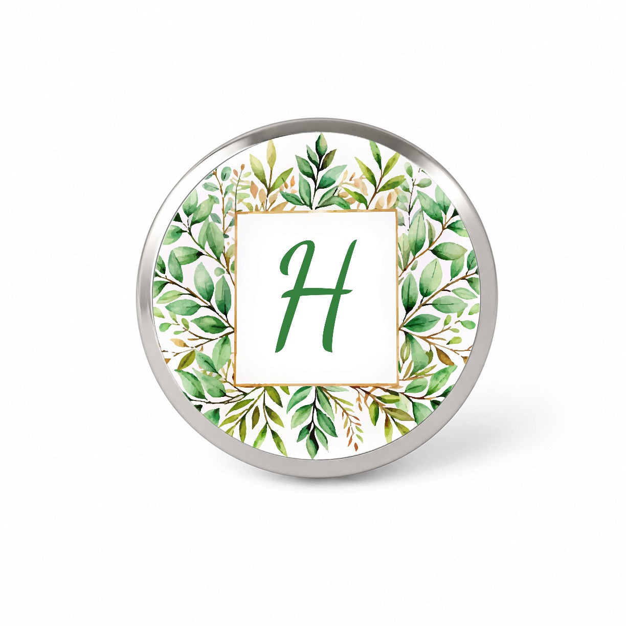 Letter H Initial Monogram Frame Leaf Novelty Hat Backpack Lapel Pin