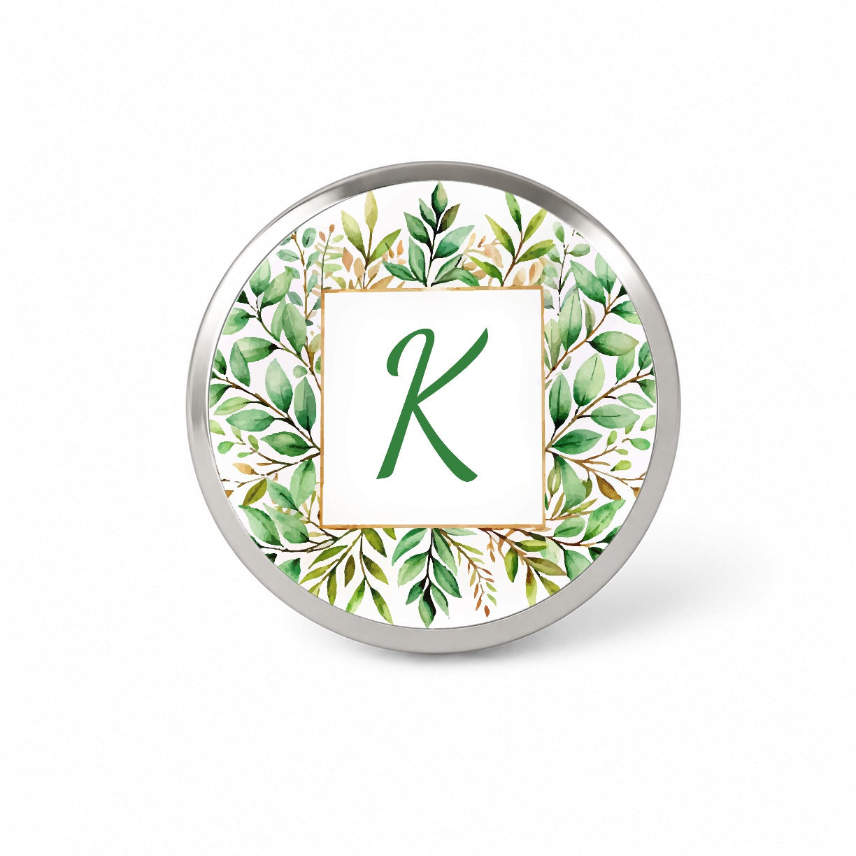 Letter K Initial Monogram Frame Leaf Novelty Hat Backpack Lapel Pin