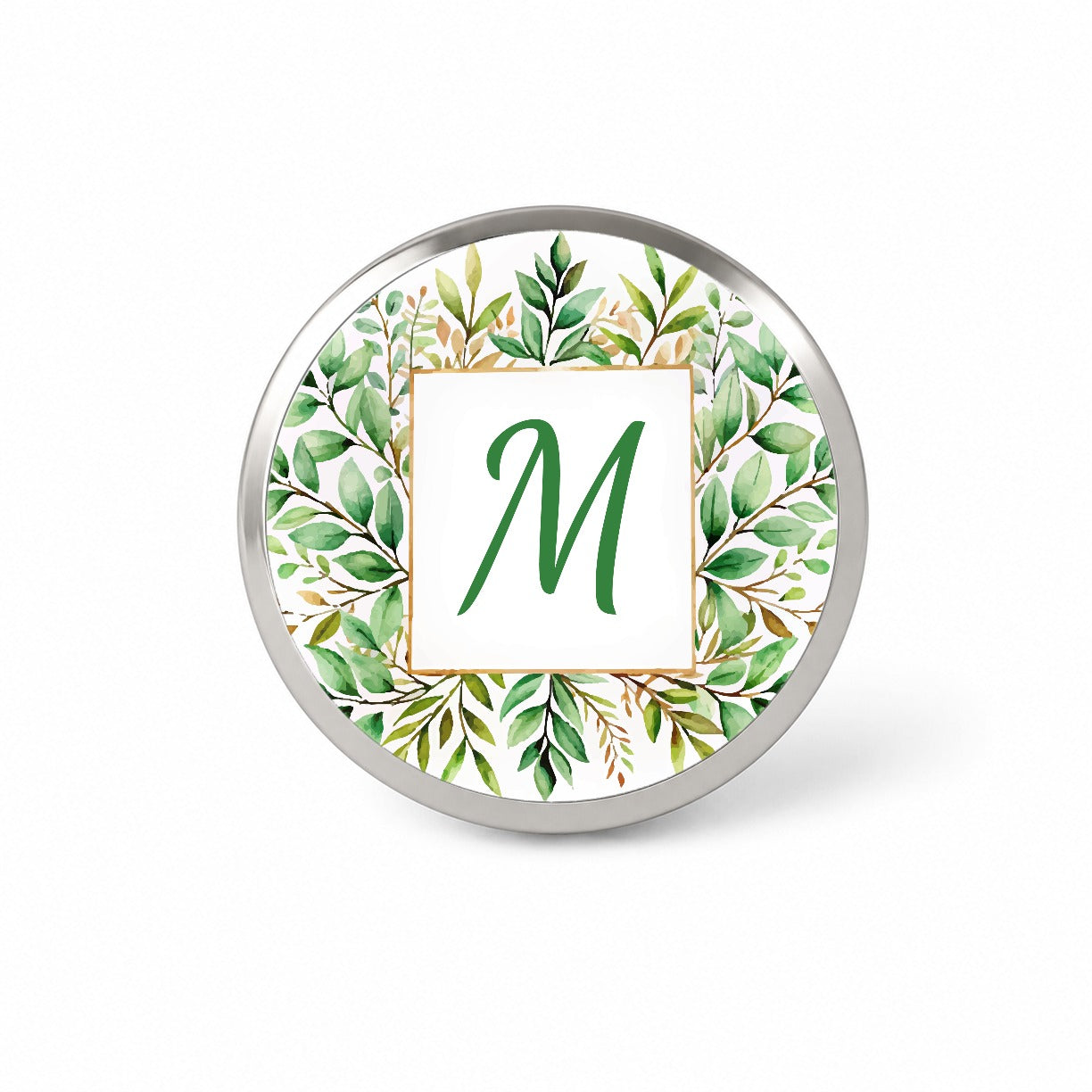 Letter M Initial Monogram Frame Leaf Novelty Hat Backpack Lapel Pin