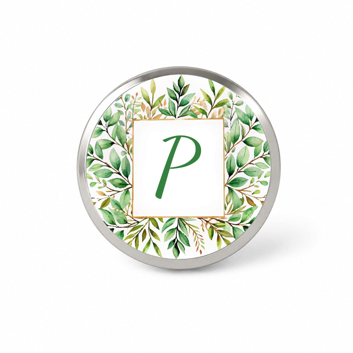 Letter P Initial Monogram Frame Leaf Novelty Hat Backpack Lapel Pin