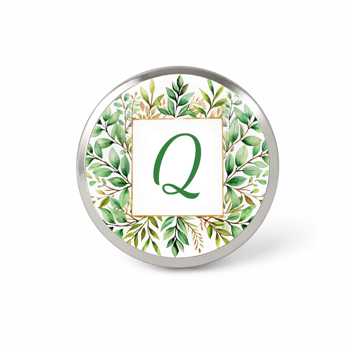 Letter Q Initial Monogram Frame Leaf Novelty Hat Backpack Lapel Pin