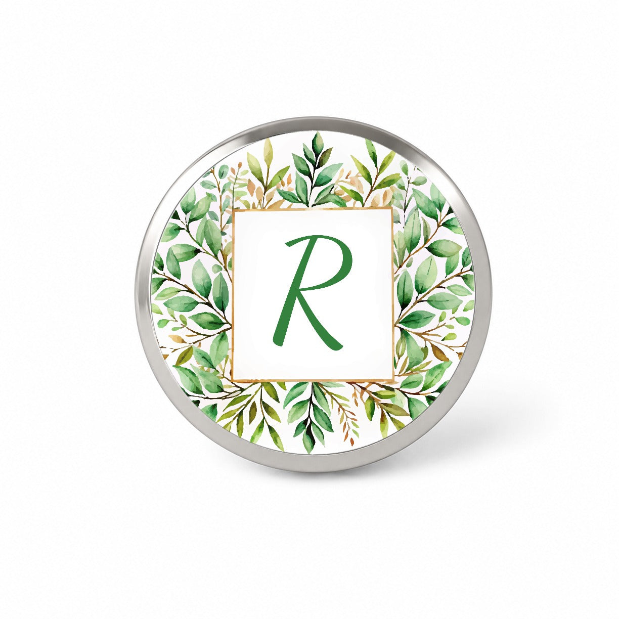 Letter R Initial Monogram Frame Leaf Novelty Hat Backpack Lapel Pin