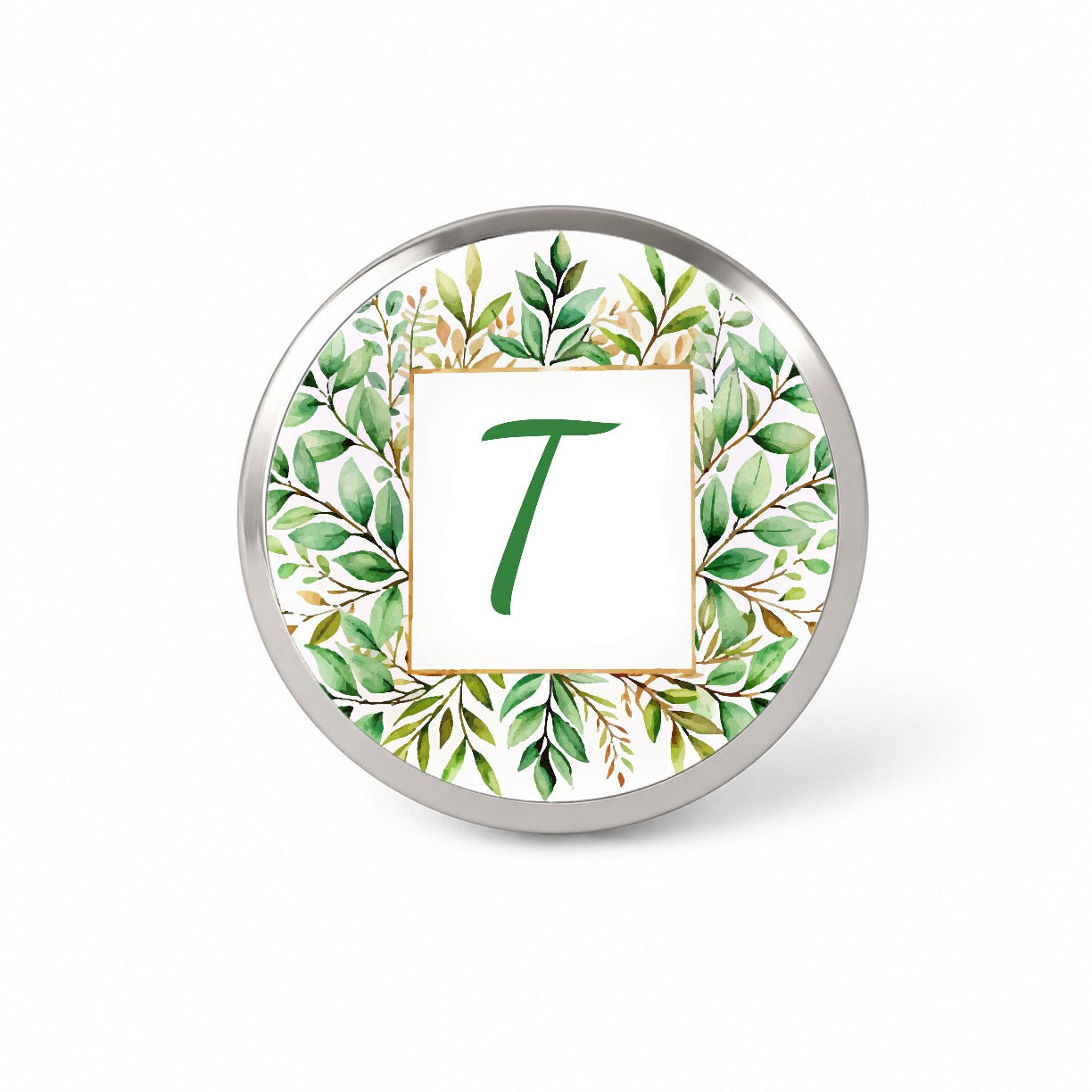 Letter T Initial Monogram Frame Leaf Novelty Hat Backpack Lapel Pin