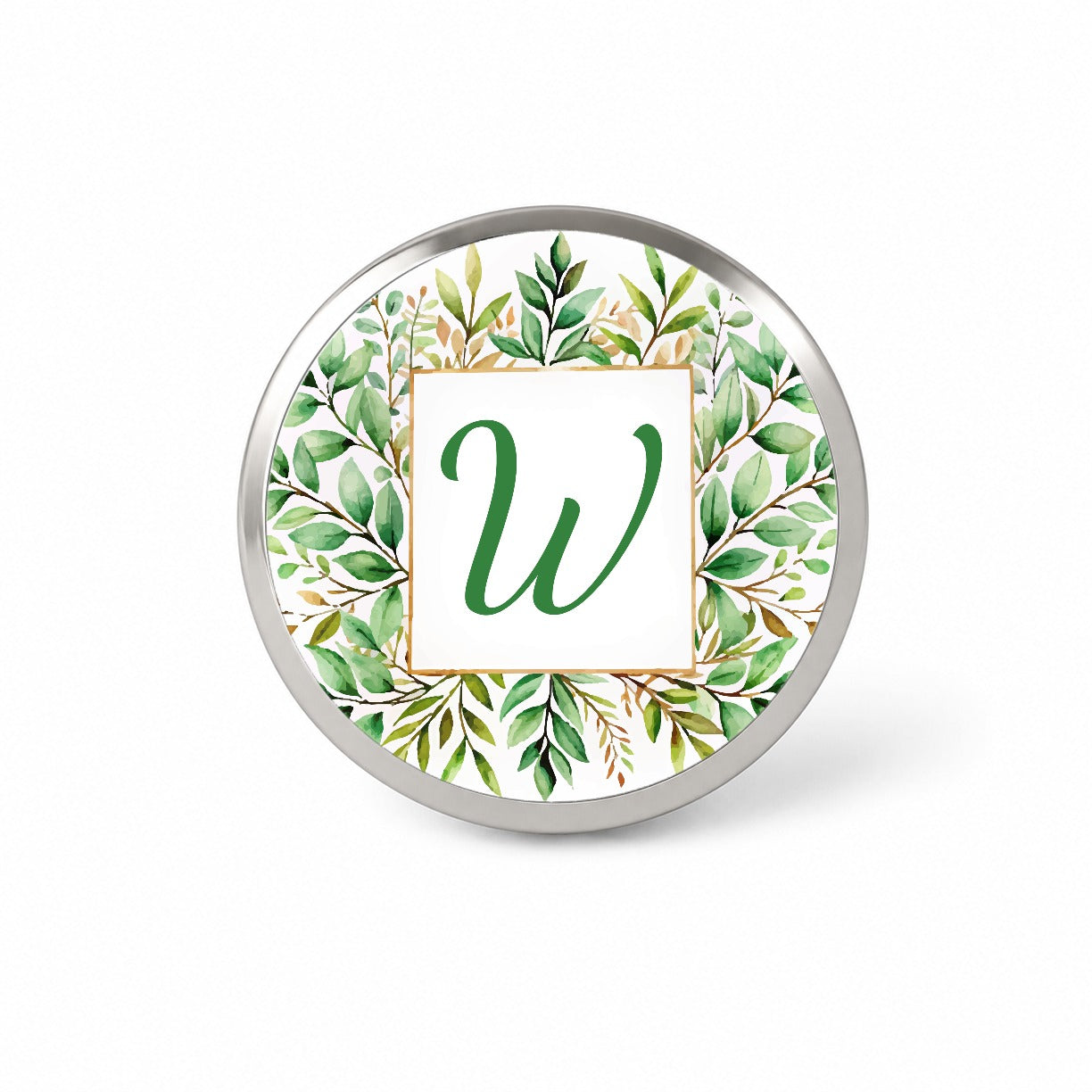 Letter W Initial Monogram Frame Leaf Novelty Hat Backpack Lapel Pin