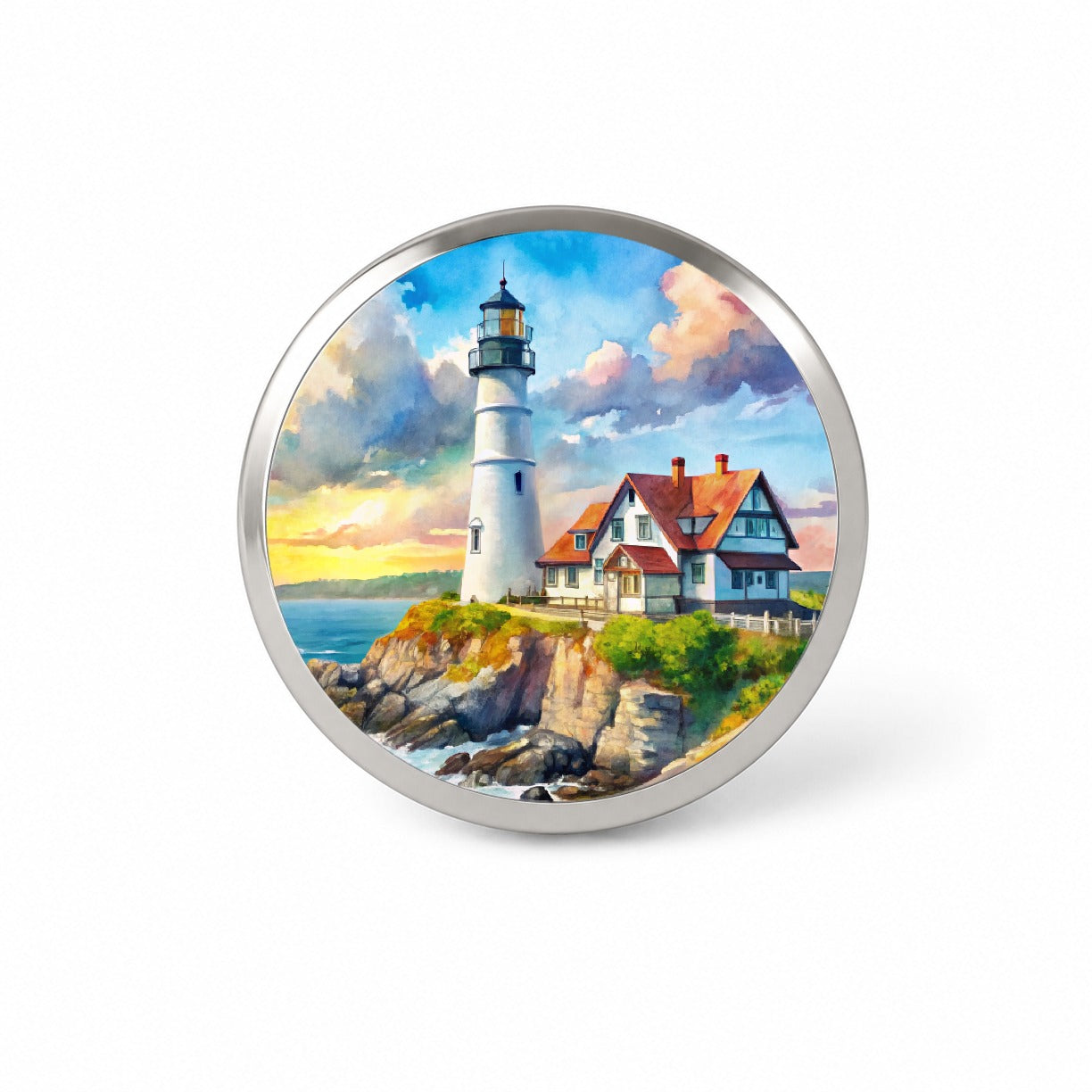 Lighthouse Like Portland Head Maine Watercolor Novelty Hat Backpack Lapel Pin
