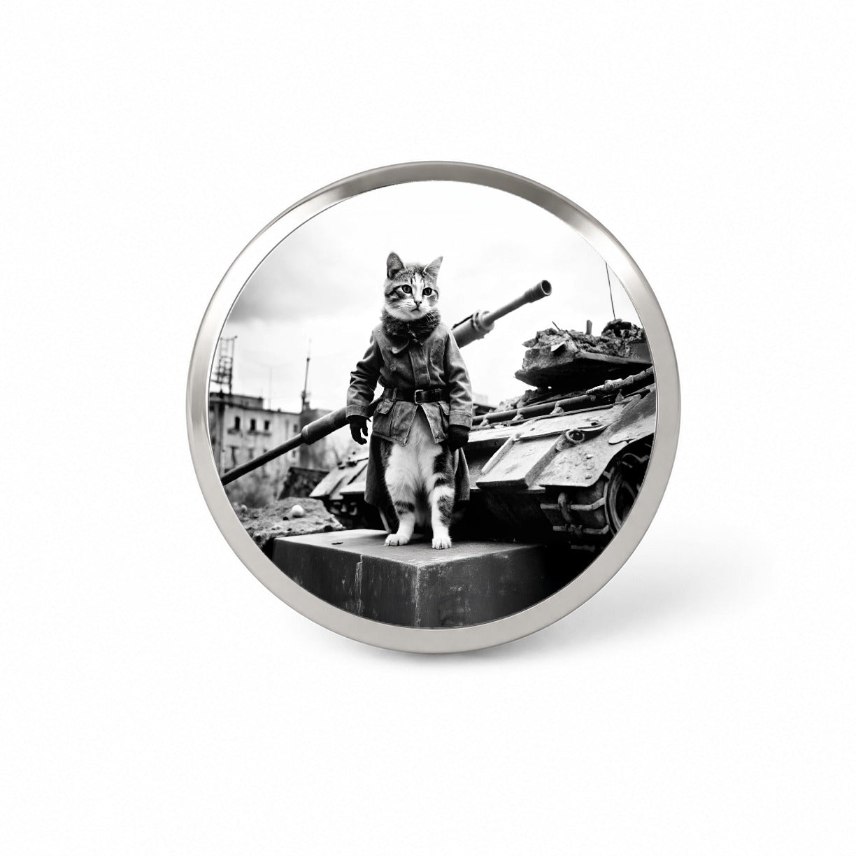Military Resistance War Soldier Cat Retro Black And White Novelty Hat Backpack Lapel Pin
