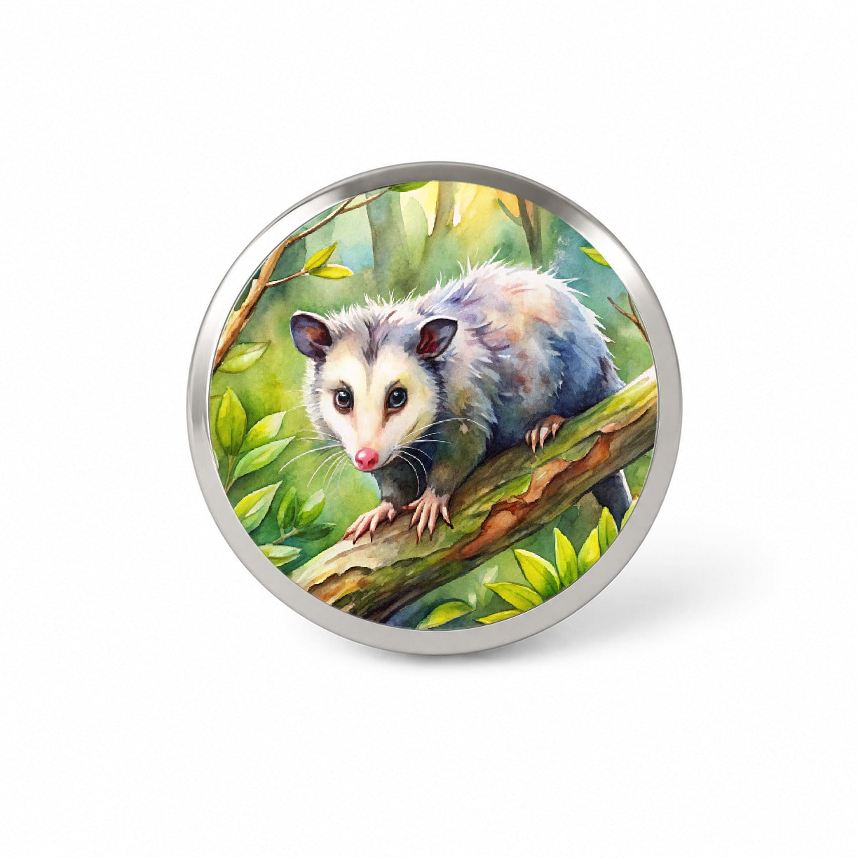 Opossum In The Forest Watercolor Novelty Hat Backpack Lapel Pin