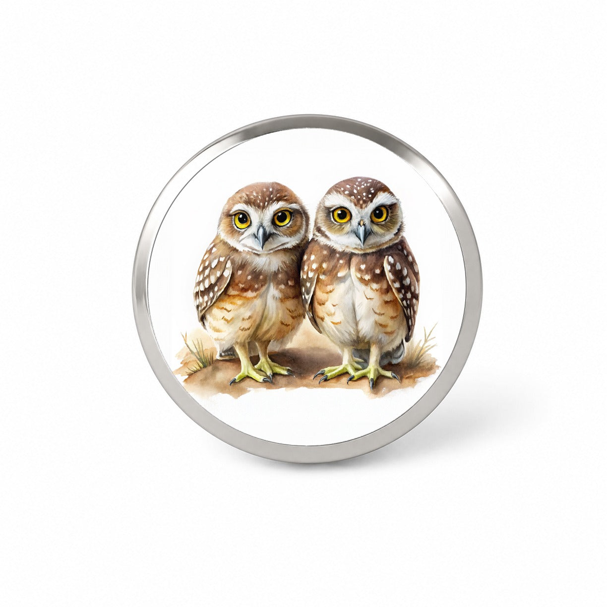 Pair Of Burrowing Owls Bird Watercolor Novelty Hat Backpack Lapel Pin