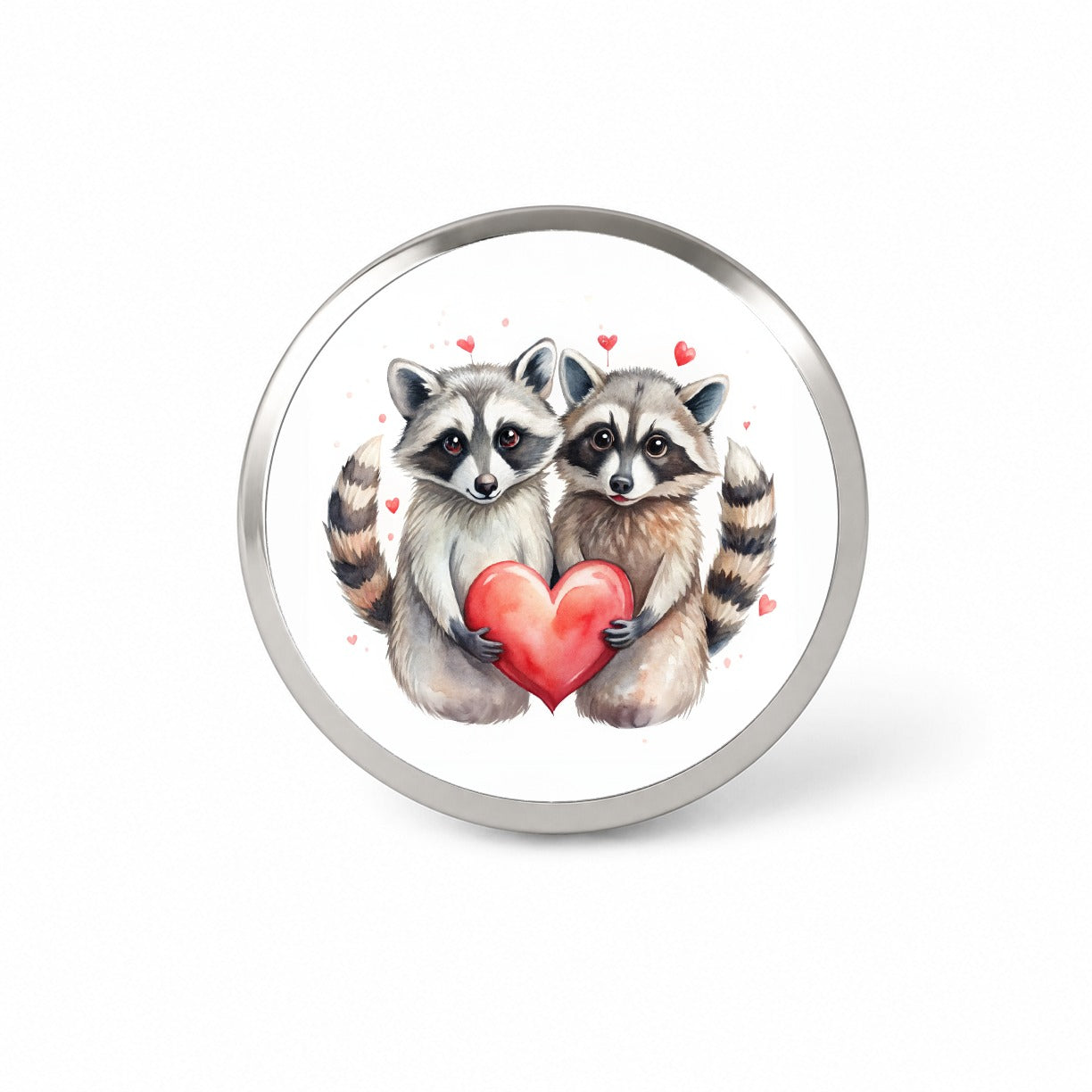 Raccoons In Love With Hearts Valentine's Day Novelty Hat Backpack Lapel Pin