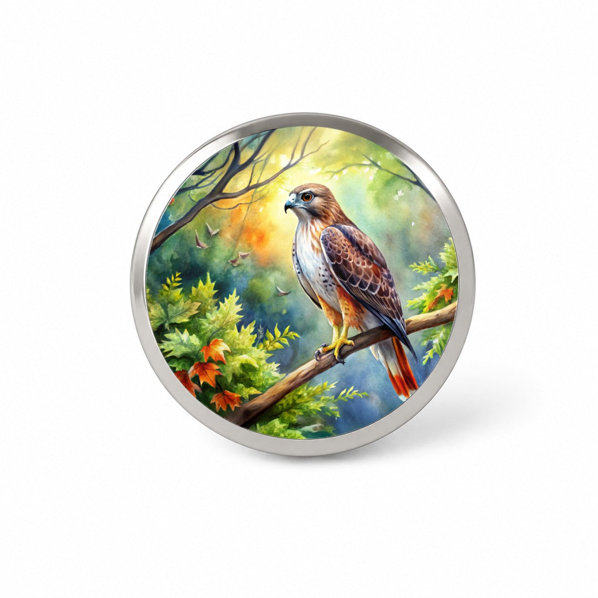 Red-tailed Hawk Raptor Bird Of Prey In Tree Watercolor Novelty Hat Backpack Lapel Pin