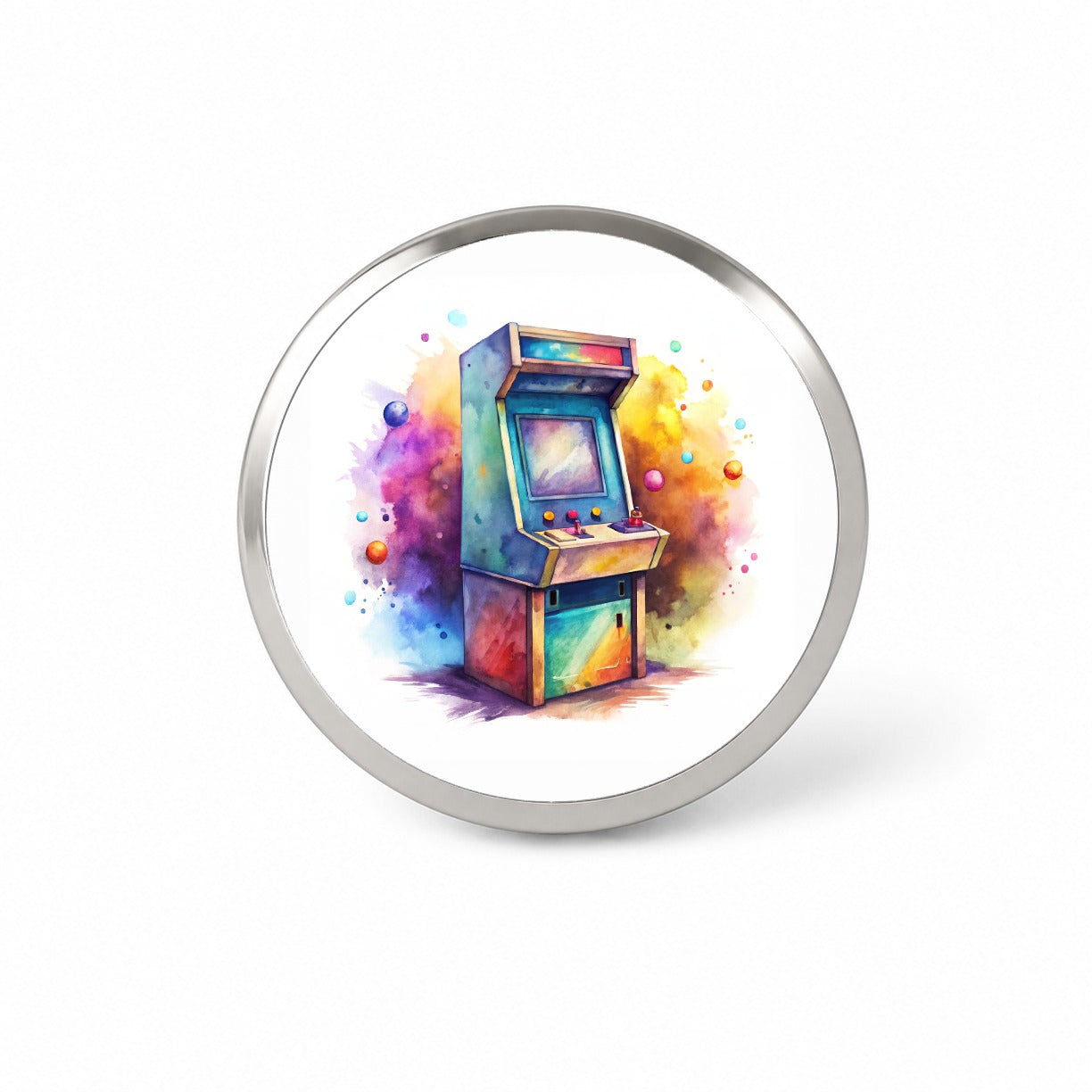 Retro Stand-up Arcade System Watercolor Novelty Hat Backpack Lapel Pin