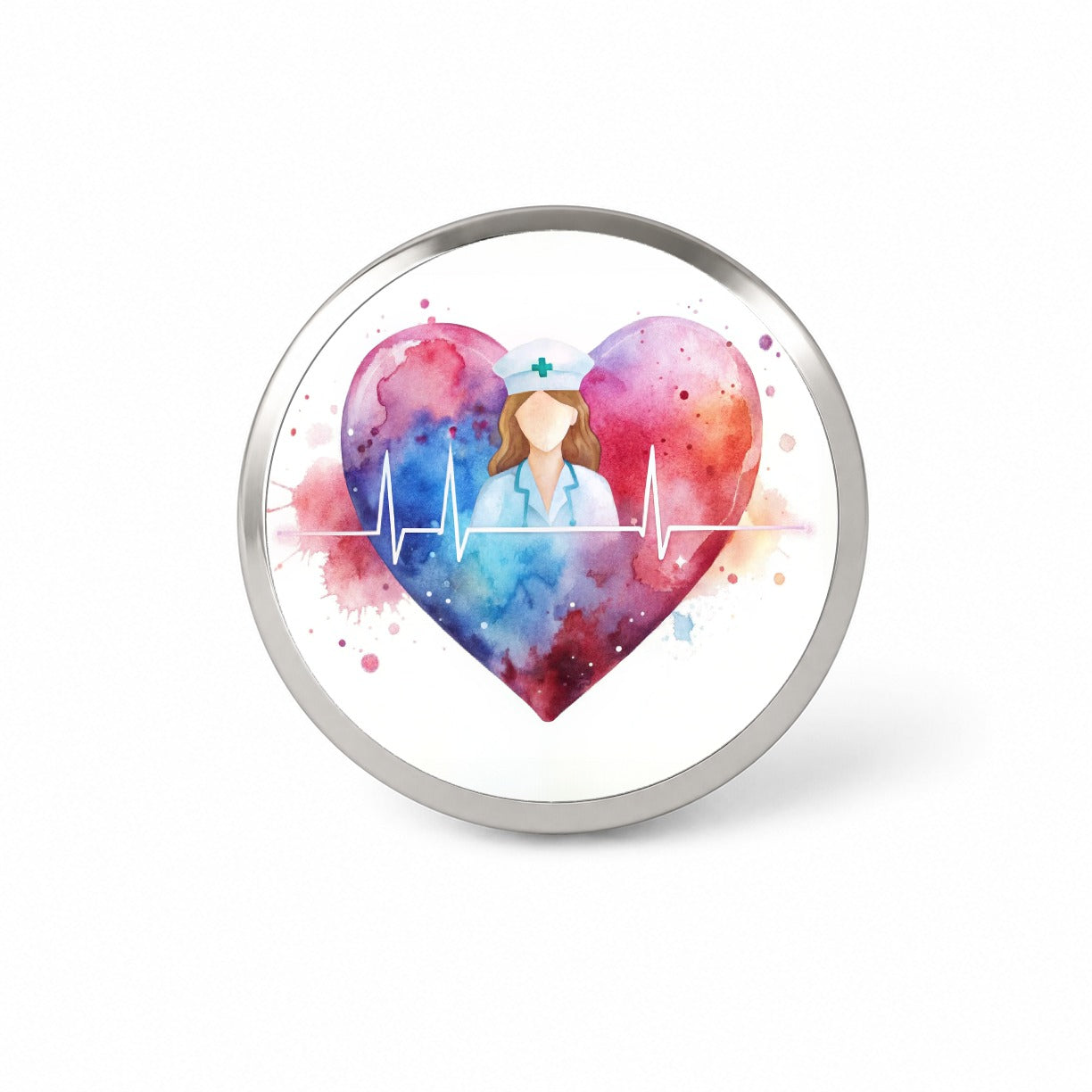 RN Nurse Life Pulse Heart Beat Watercolor Novelty Hat Backpack Lapel Pin