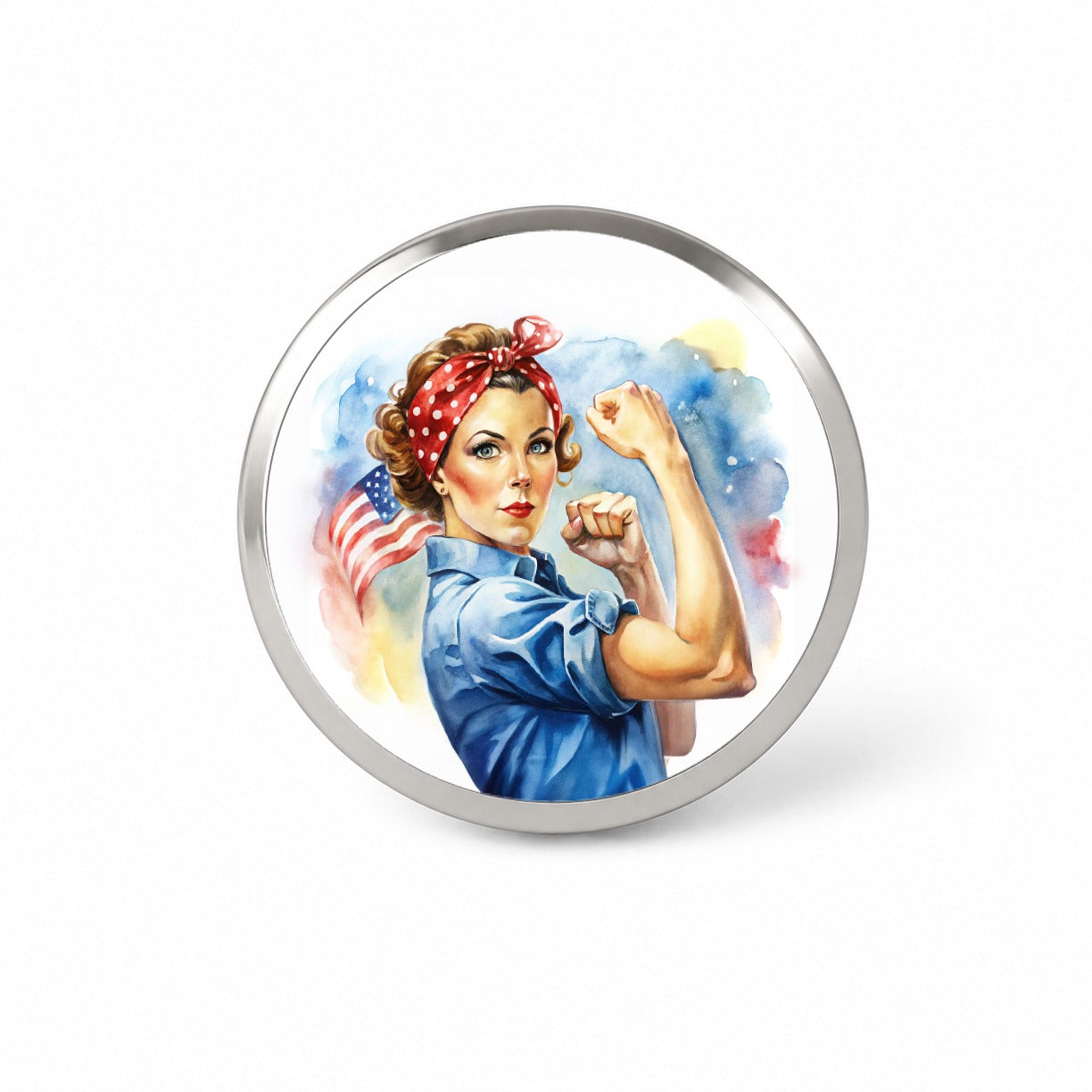 Rosie The Riveter Patriotic Watercolor Novelty Hat Backpack Lapel Pin