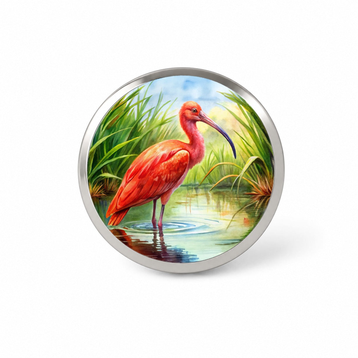 Scarlet Ibis In Marsh Bird Watercolor Novelty Hat Backpack Lapel Pin