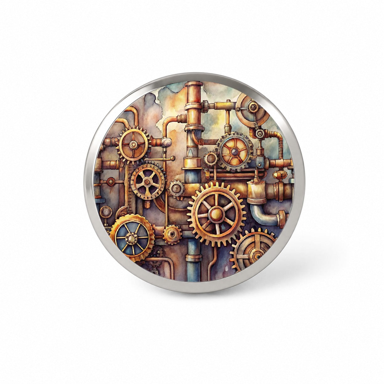 Sci-fi Steampunk Gears Pipes Watercolor Novelty Hat Backpack Lapel Pin