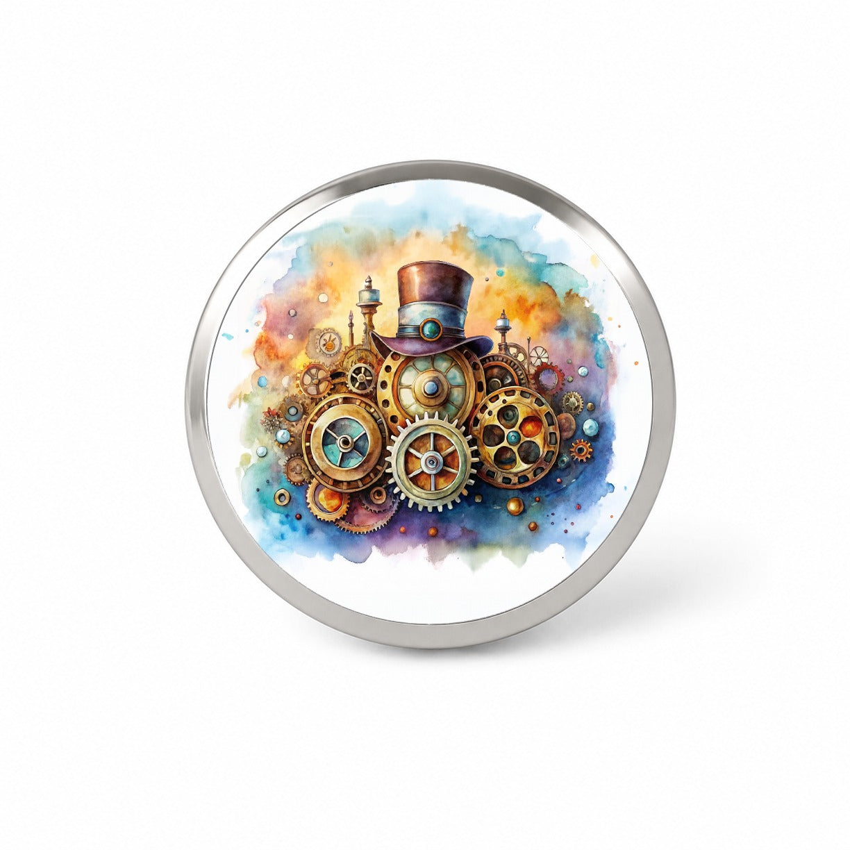 Sci-fi Steampunk Hat And Gears Watercolor Novelty Hat Backpack Lapel Pin