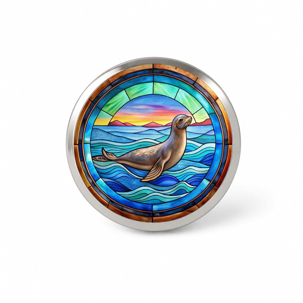 Stained Glass Seal In The Ocean Novelty Hat Backpack Lapel Pin