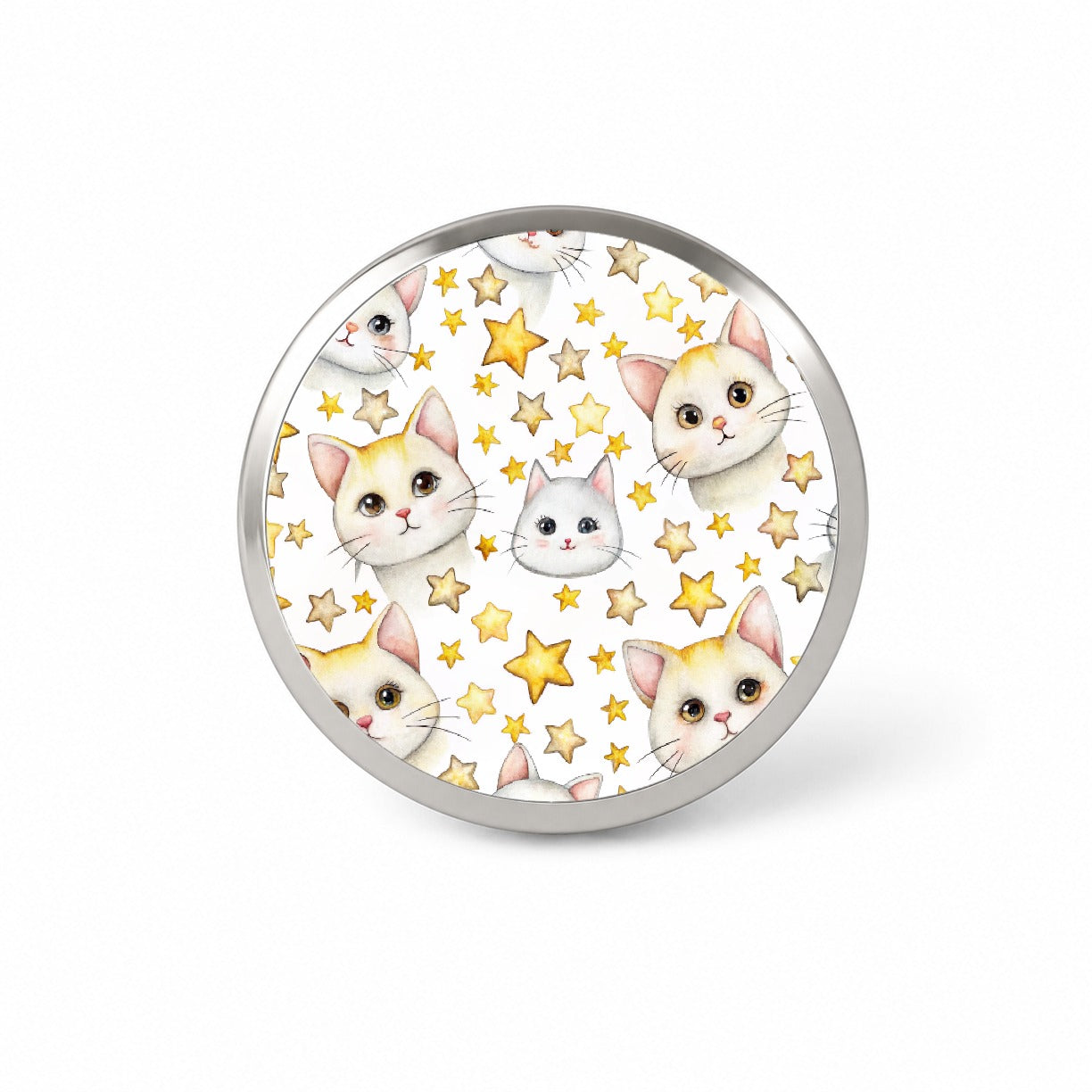 Sweet White Cats Yellow Stars Novelty Hat Backpack Lapel Pin