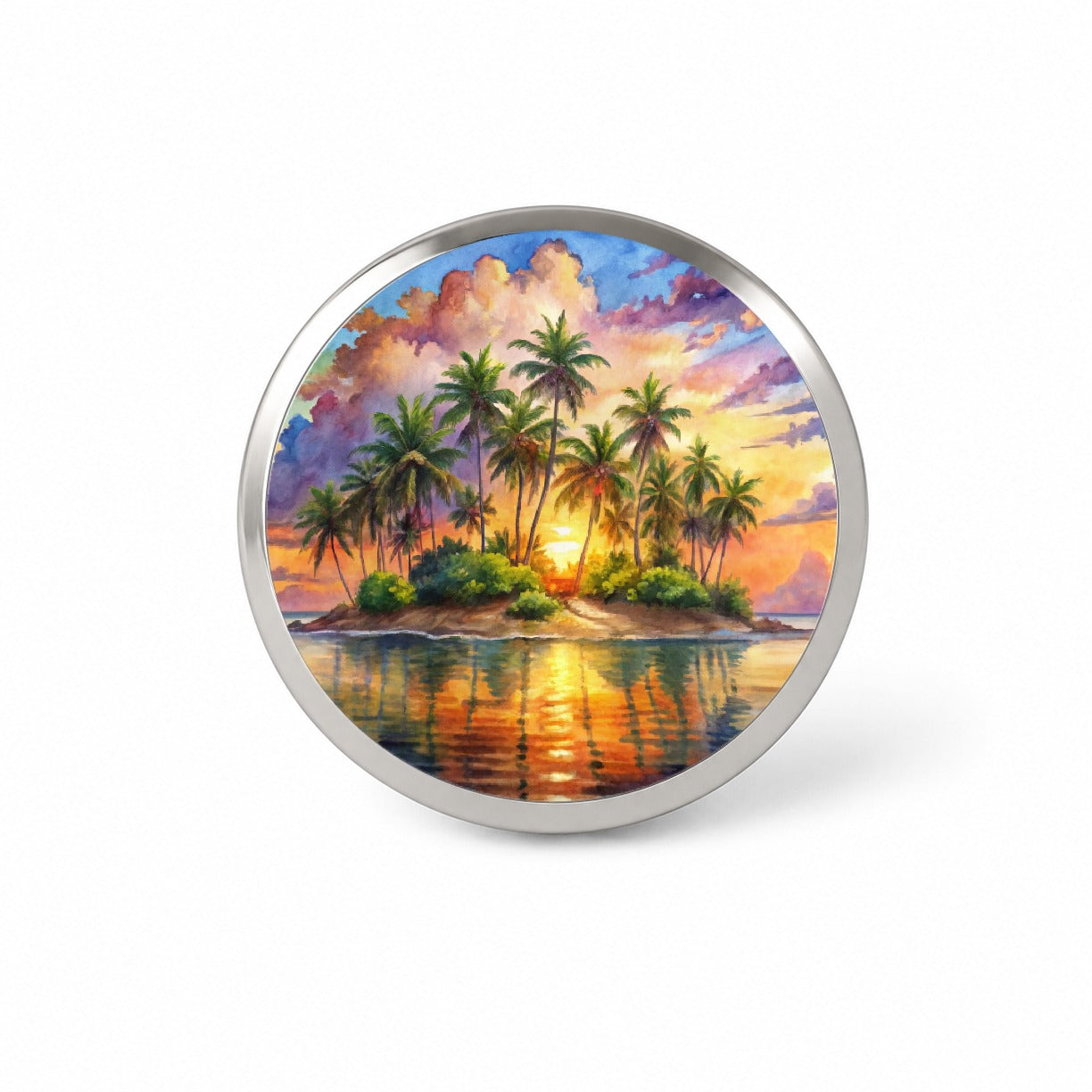 Tropical Deserted Island At Sunrise Watercolor Novelty Hat Backpack Lapel Pin