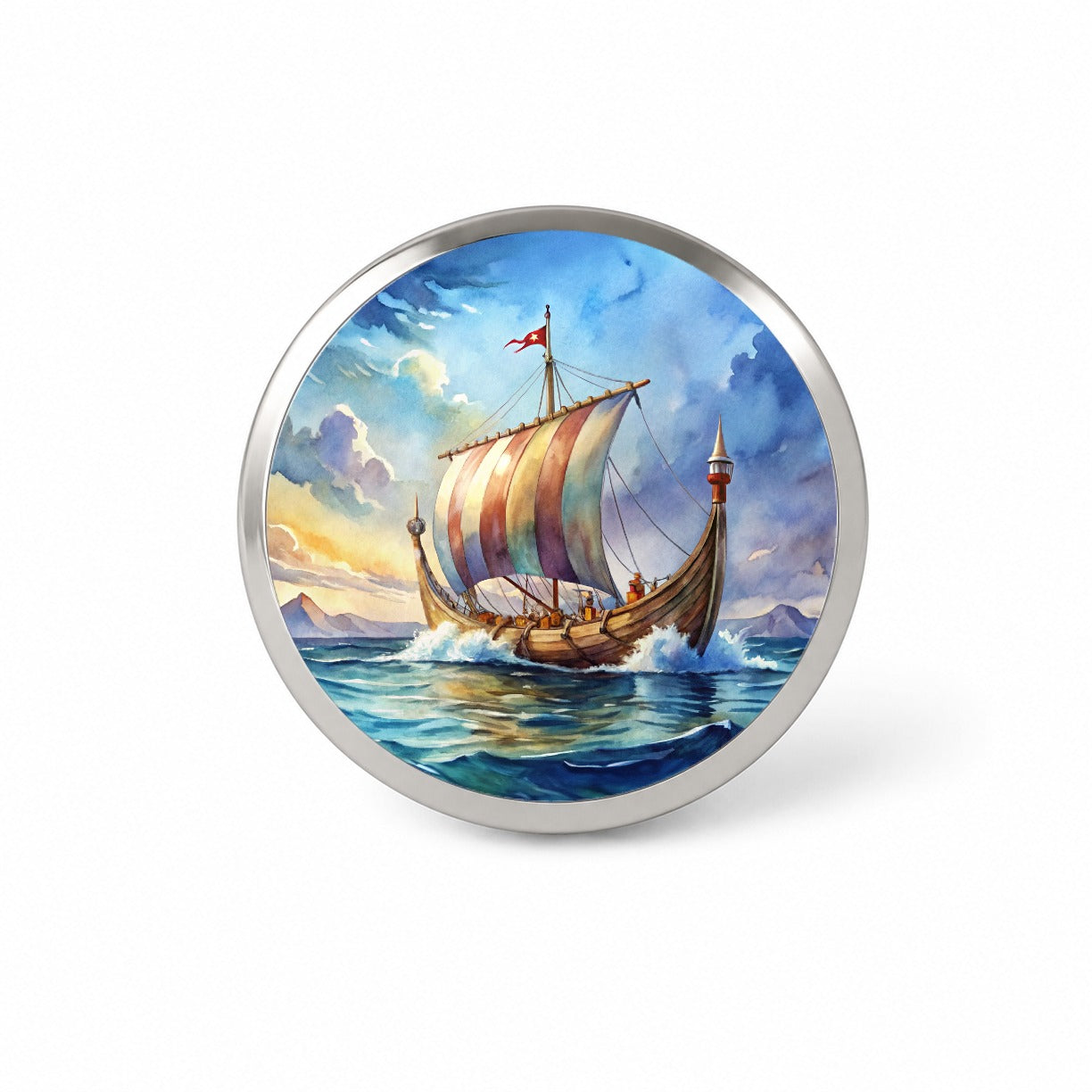 Viking Ship On The Ocean Watercolor Novelty Hat Backpack Lapel Pin