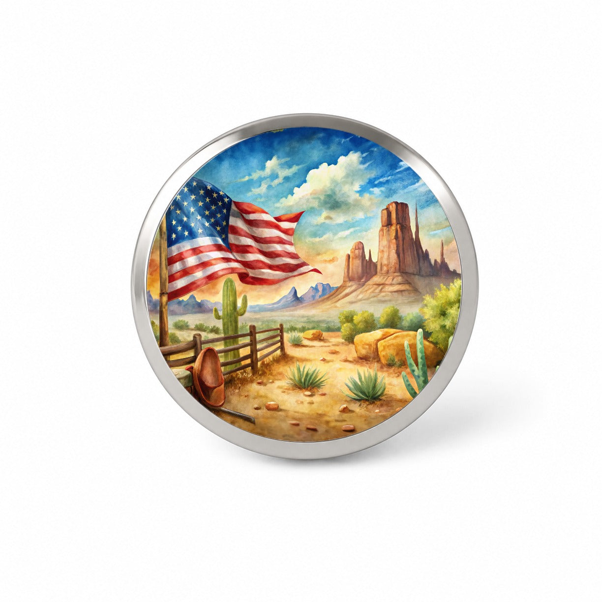 Western Americana American Flag Country Watercolor Novelty Hat Backpack Lapel Pin