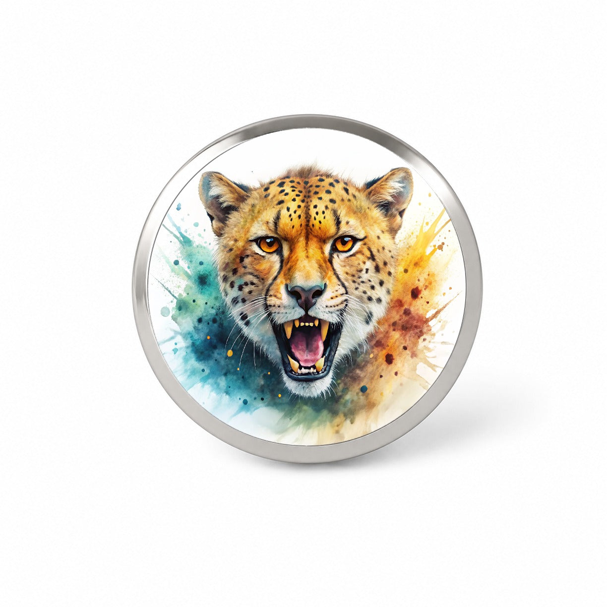 Angry Cheetah Watercolor Novelty Hat Backpack Lapel Pin