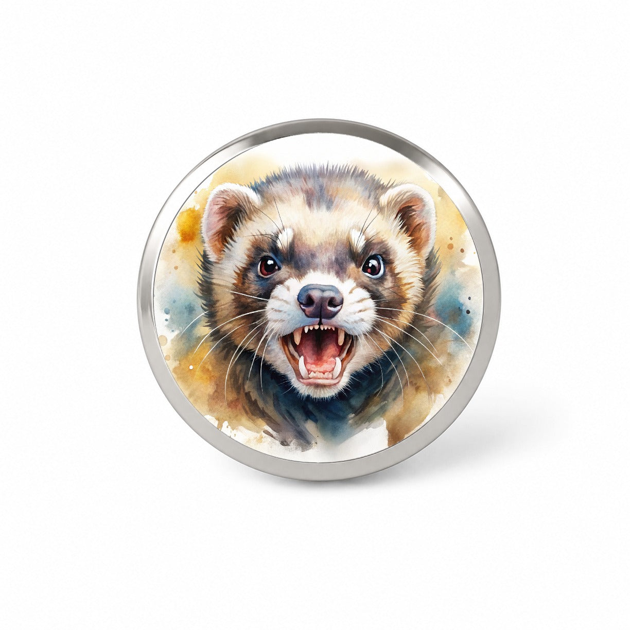 Angry Ferret Watercolor Novelty Hat Backpack Lapel Pin