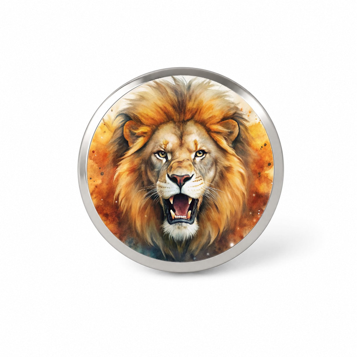 Angry Male Lion Watercolor Novelty Hat Backpack Lapel Pin