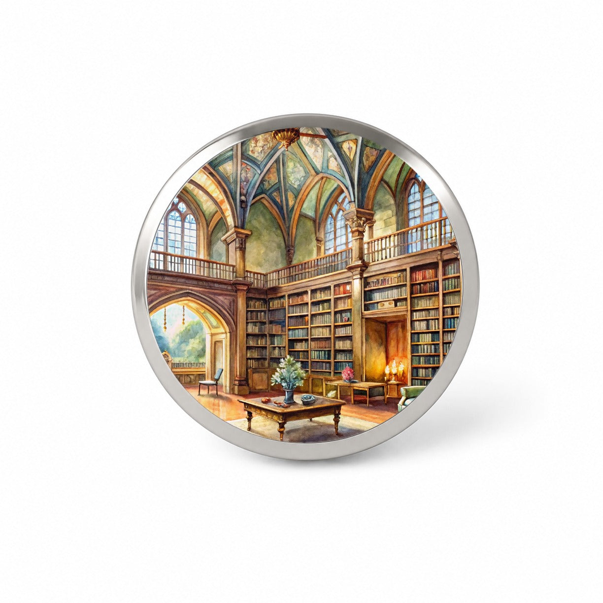 Castle Library Books Reading Watercolor Novelty Hat Backpack Lapel Pin