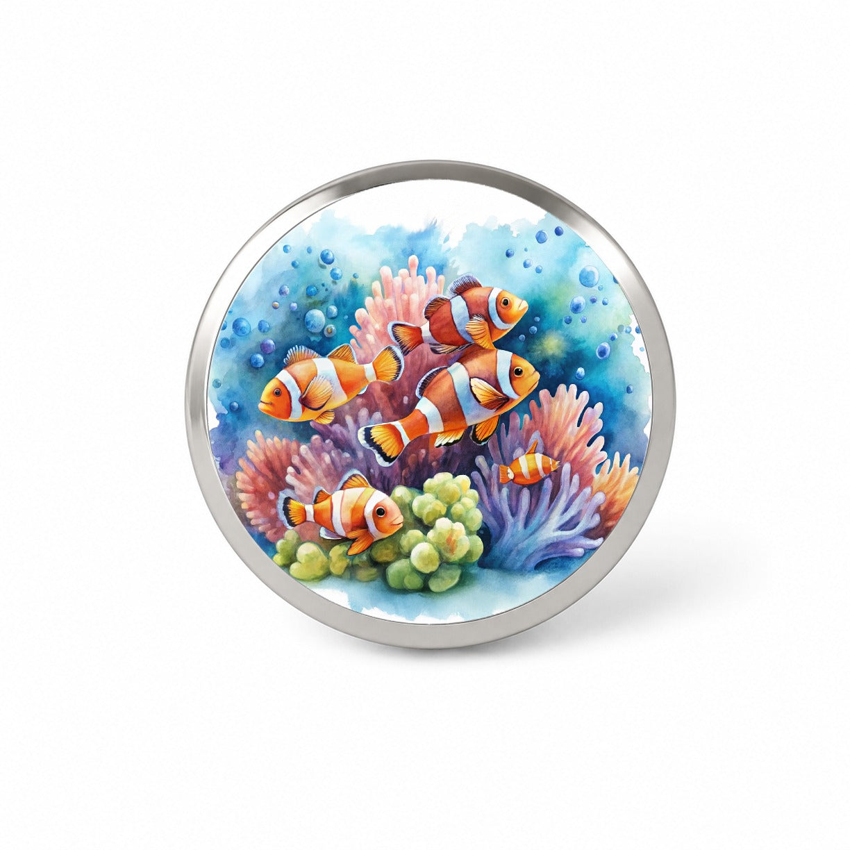 Clown Fish Swimming Around Coral Watercolor Novelty Hat Backpack Lapel Pin
