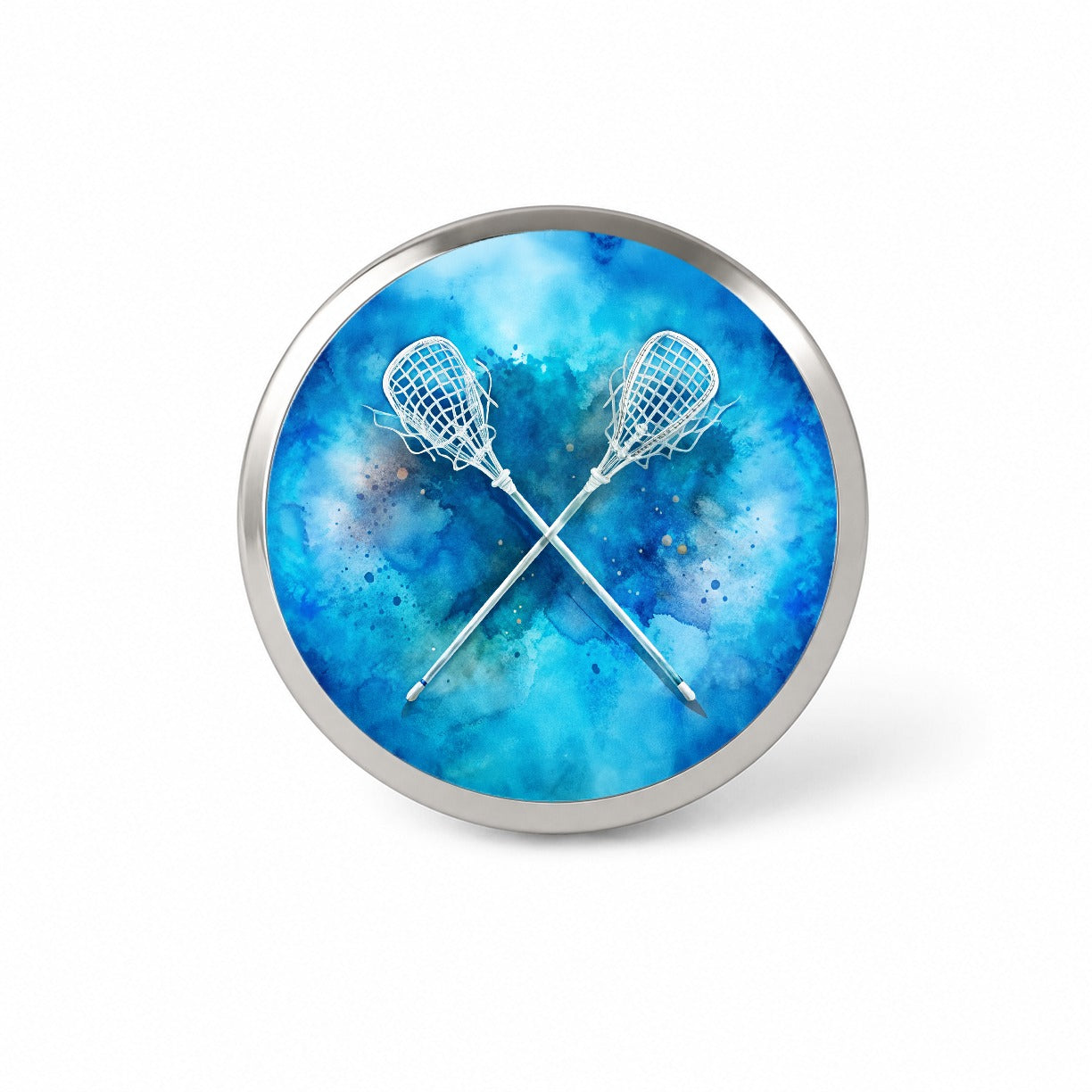 Crossed Lacrosse Sticks On Blue Background Novelty Hat Backpack Lapel Pin