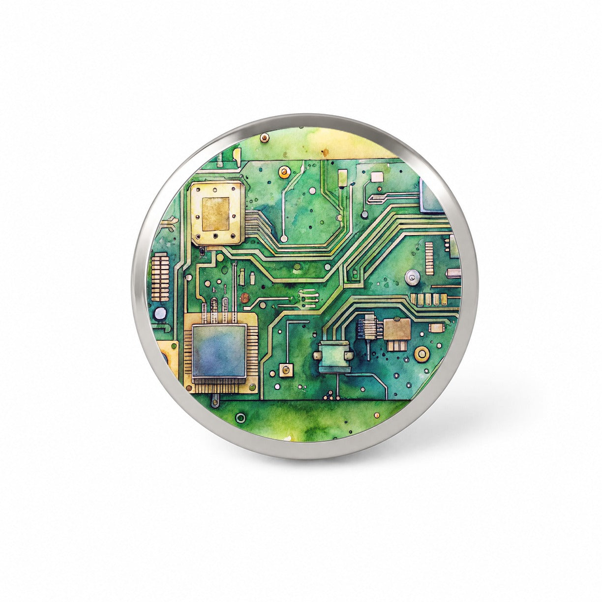 Detailed Circuit Board Watercolor Novelty Hat Backpack Lapel Pin