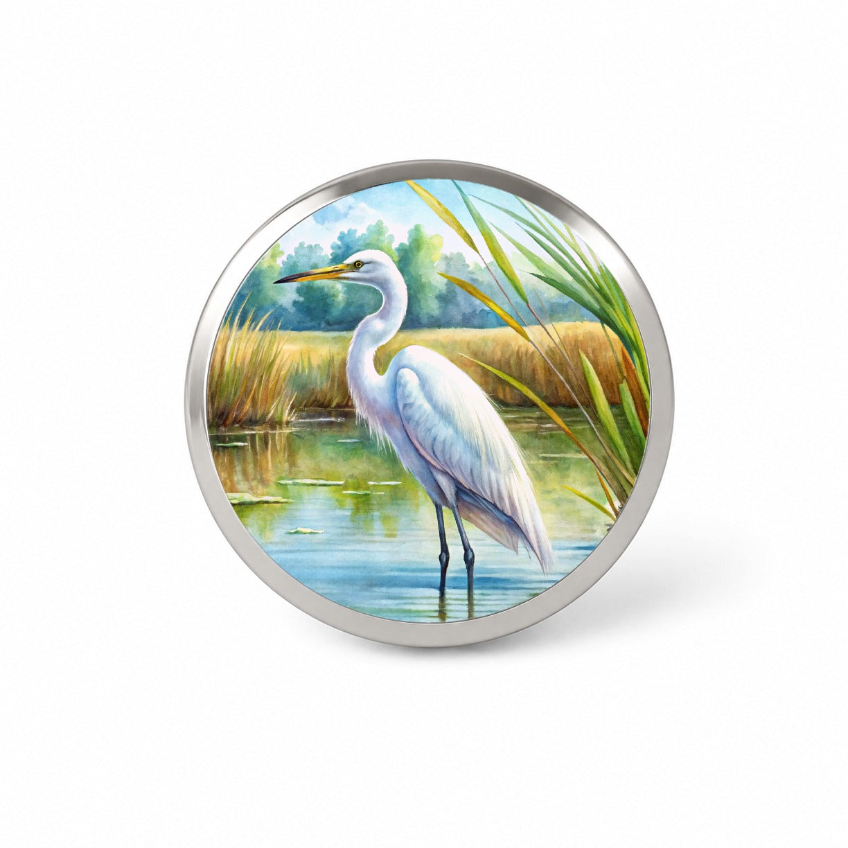 Egret Standing In Marshes Watercolor Novelty Hat Backpack Lapel Pin