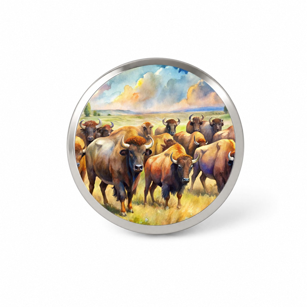 Herd Of Buffalo Bison On The Prairie Watercolor Novelty Hat Backpack Lapel Pin