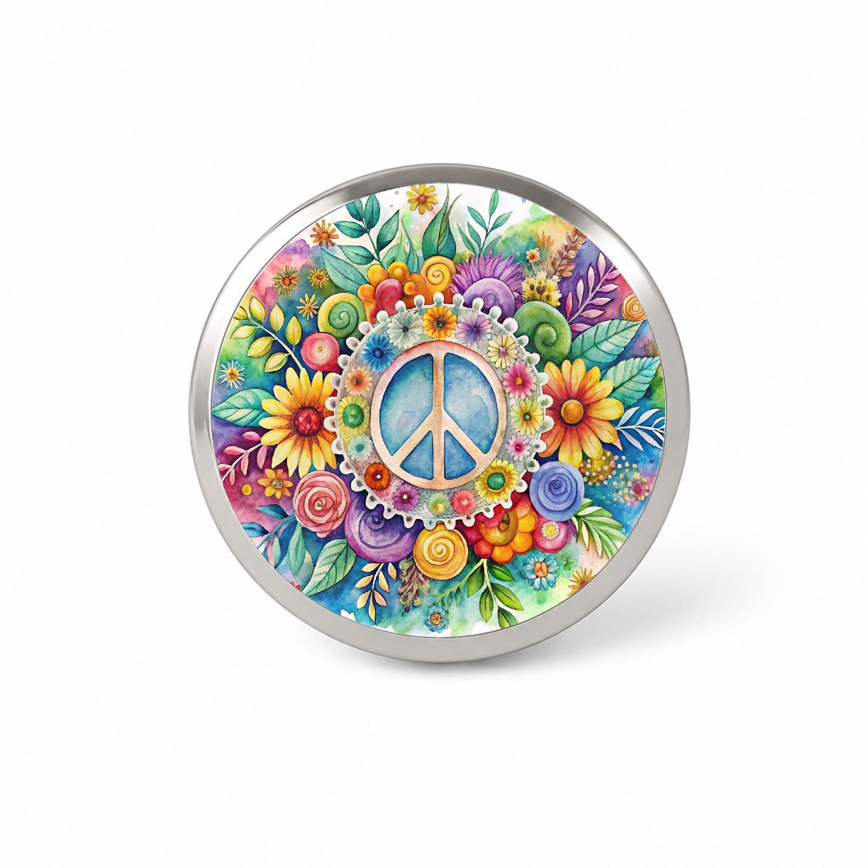 Hippie Peace Symbol Watercolor Novelty Hat Backpack Lapel Pin