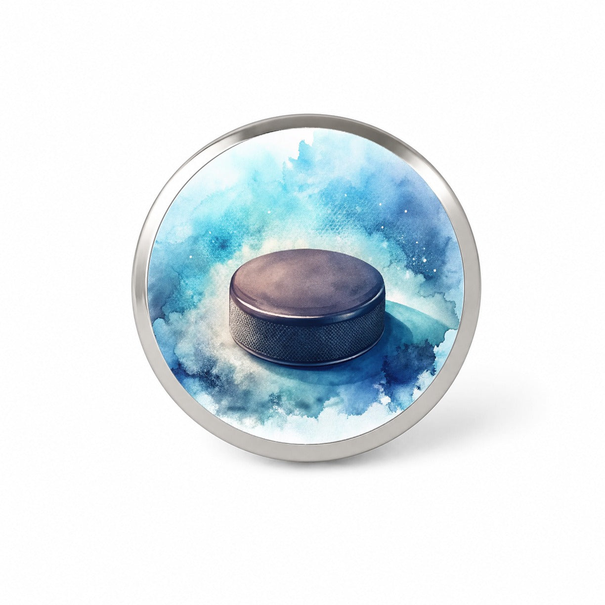Hockey Puck On Ice Watercolor Novelty Hat Backpack Lapel Pin