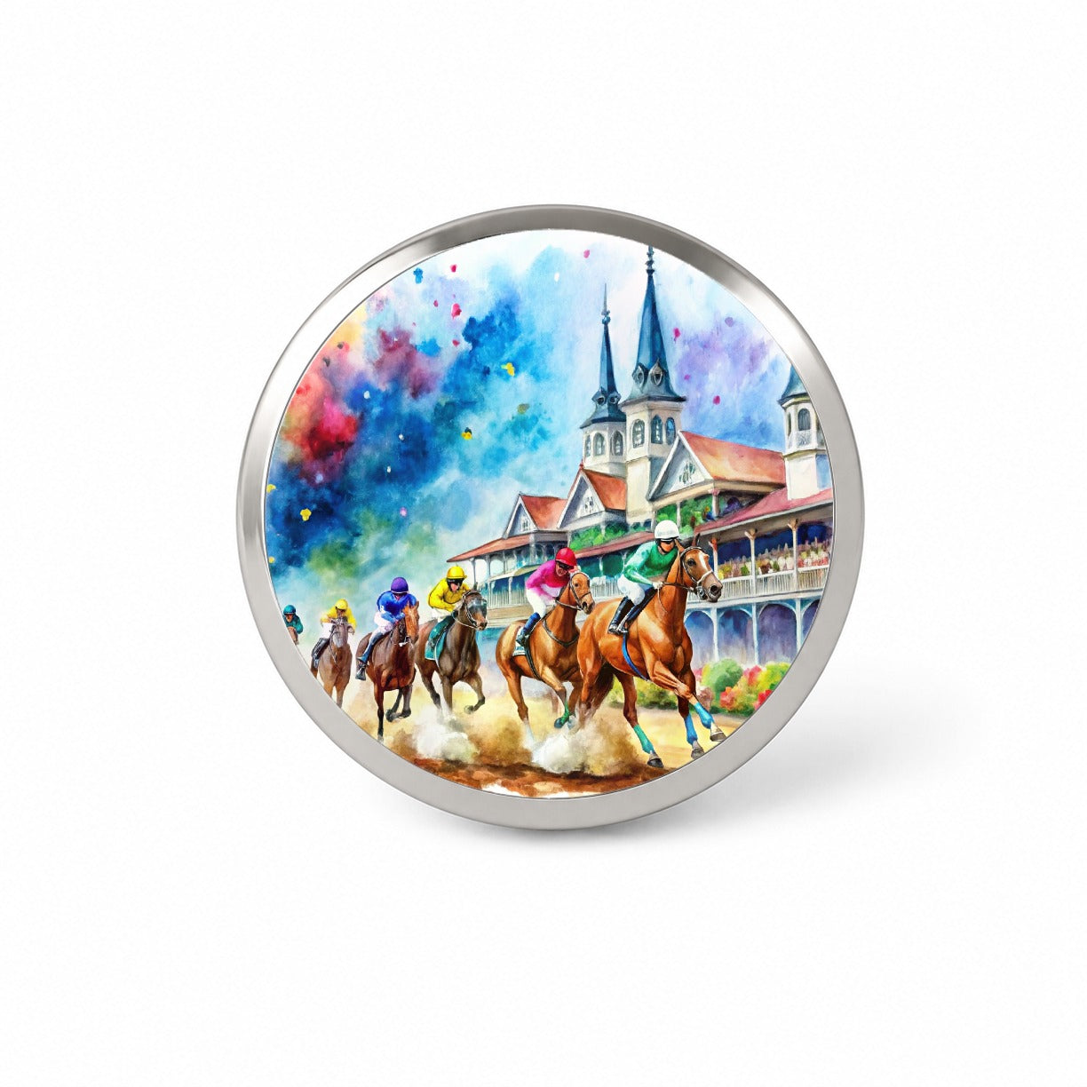 Horse Racing Derby Watercolor Novelty Hat Backpack Lapel Pin