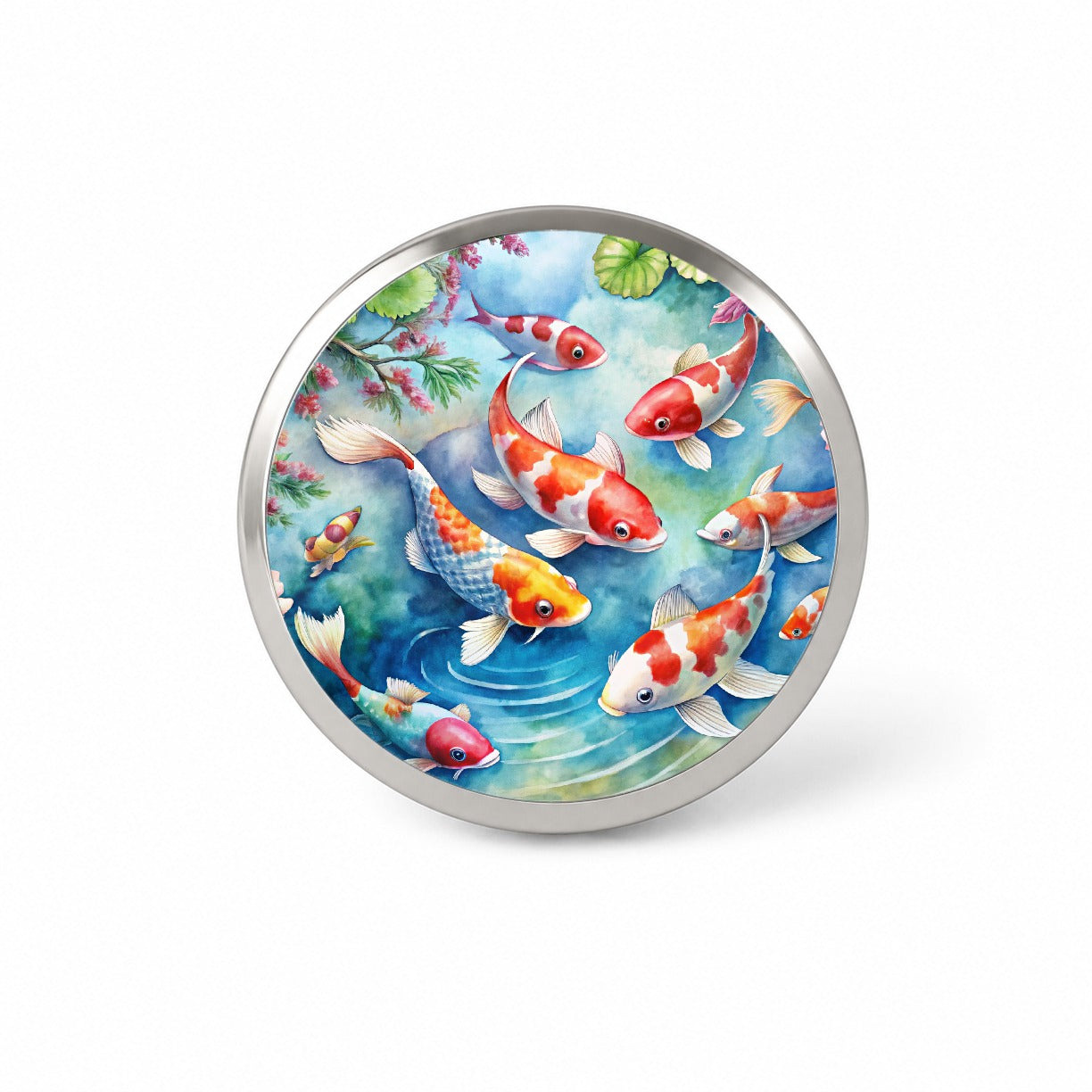 Japanese Koi Pond Scene Watercolor Novelty Hat Backpack Lapel Pin