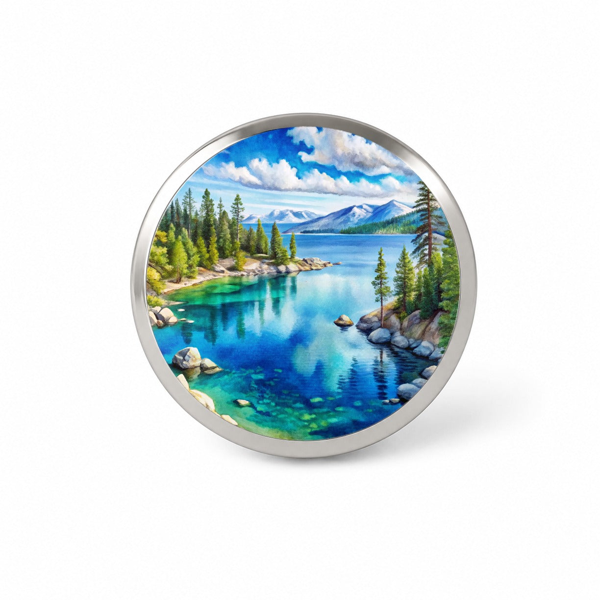 Lake Tahoe California Watercolor Novelty Hat Backpack Lapel Pin